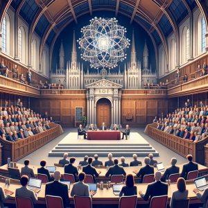 A depiction of a debate at the Royal College about Condensed Matter Nuclear Physics generated by Dalle3